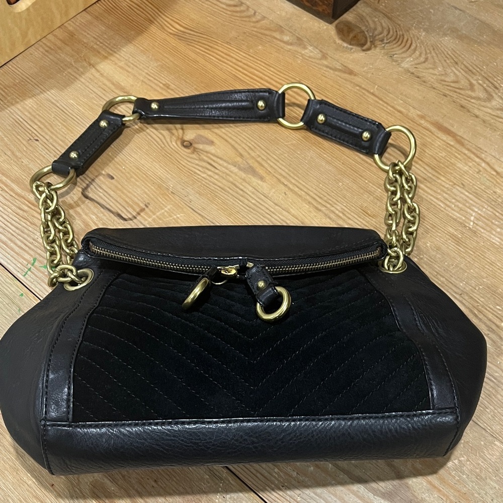 Black leather and suede handbag